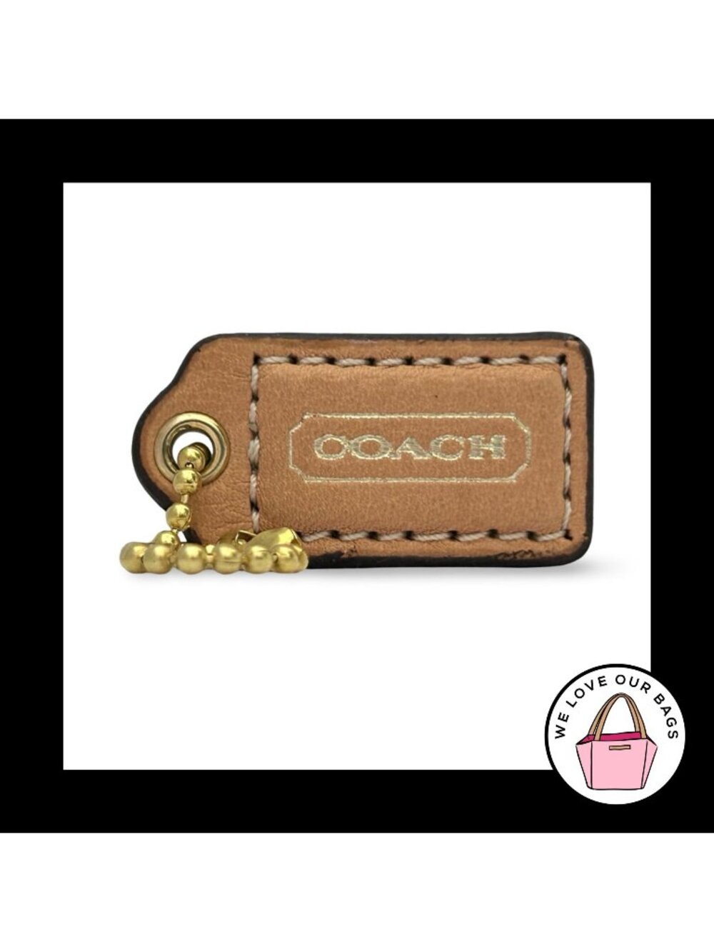 Rare COACH HANG TAG 1.5" Saddle Brown Leather Brass Bag Charm Keychain Fob Small